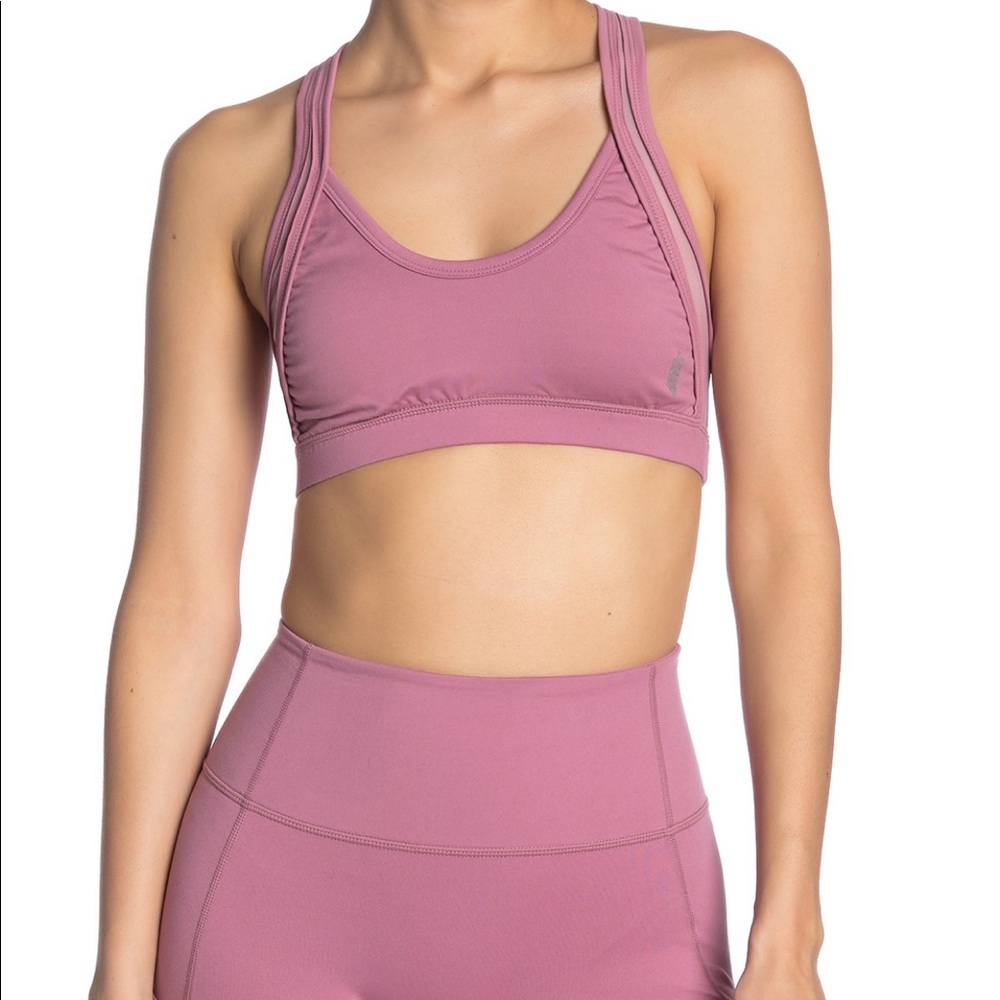 Free People Sports Bra Mauve Mesh Raw Edge
